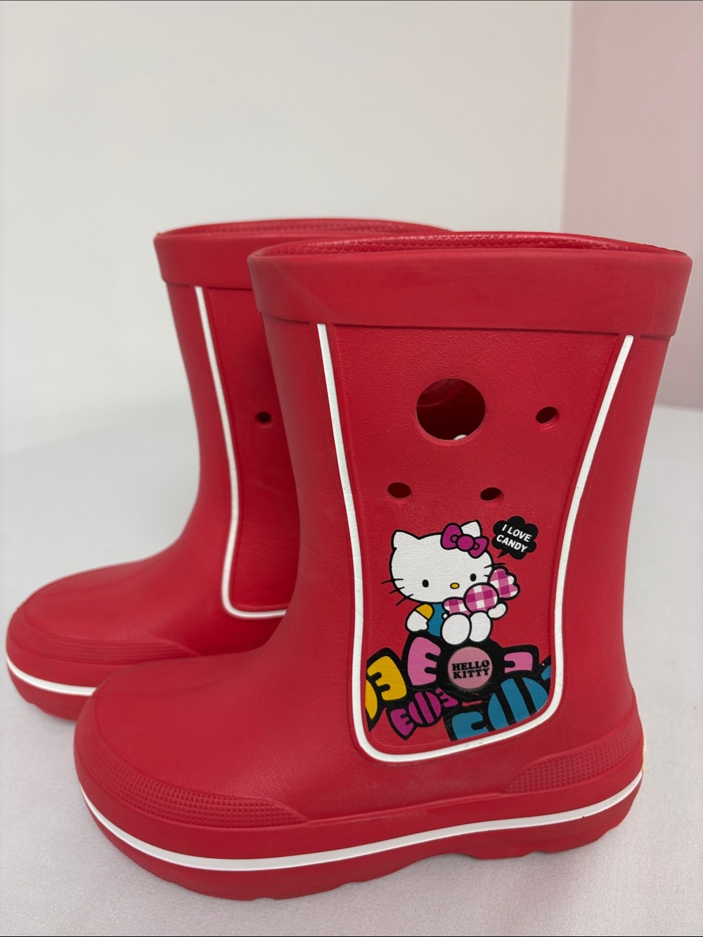 Crocs Hello Kitty Sanrio Red Rain Boots Kids J3 Rare 2011